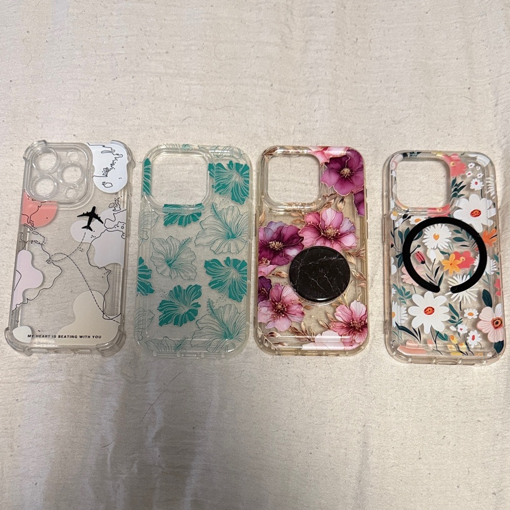 Floral and Clear Phone Case Set for iPhone 15